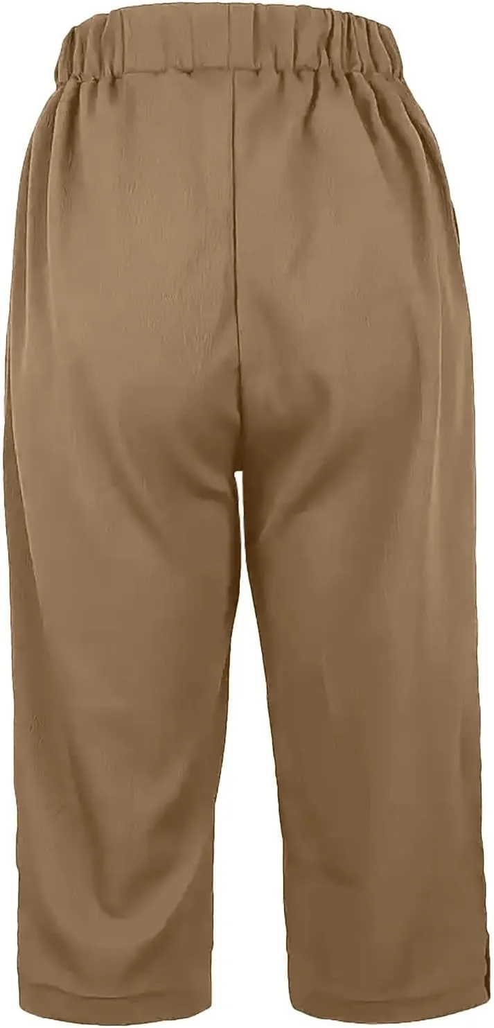 Women's Summer Casual Capri Pants High Waisted Wide Leg Comfortable Soft Knit Mid Length Breathable Workout Yoga