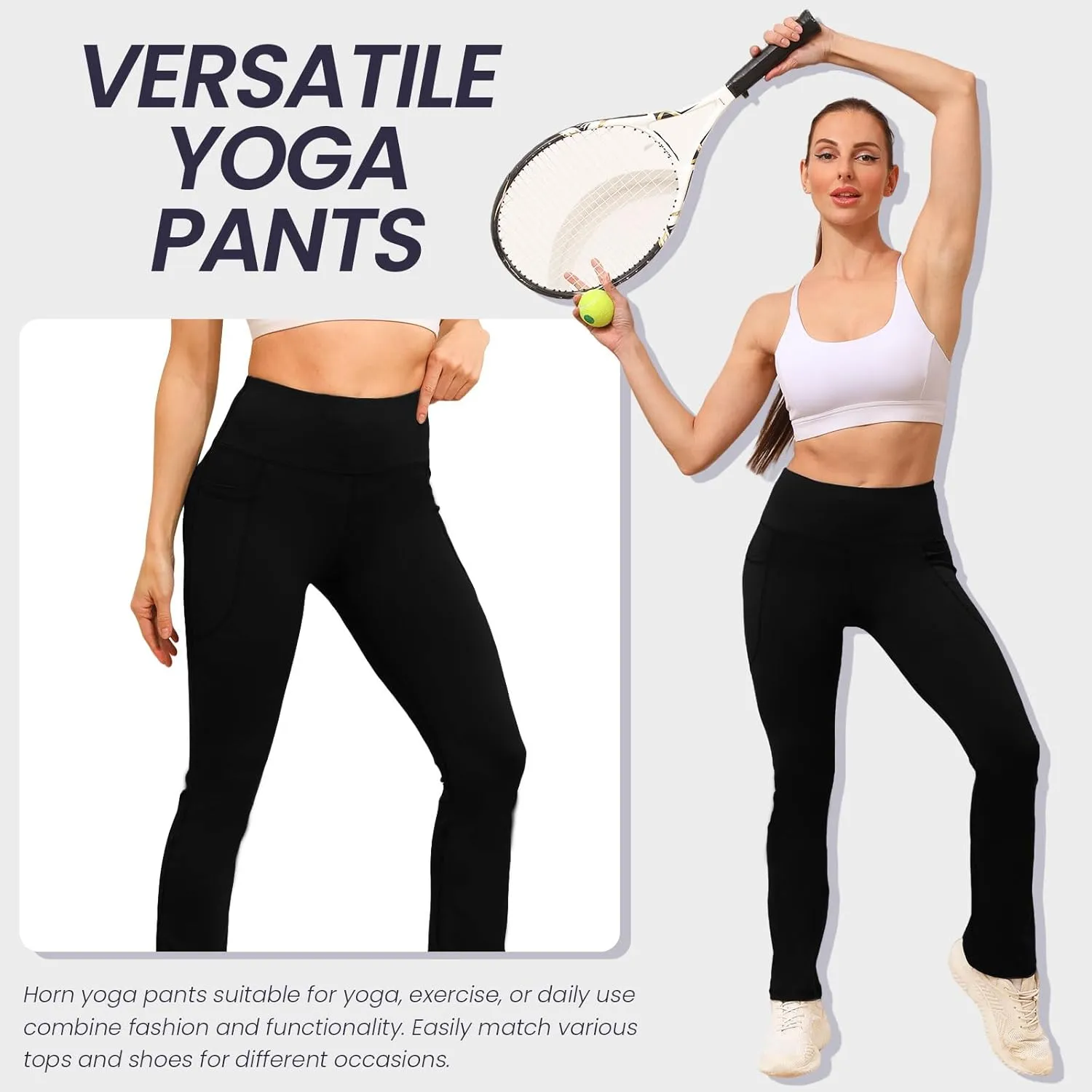 Women's Yoga Pants Flare Leggings High Waist Tummy Stretchy Pant with Pockets for Yoga, Gym, Daily