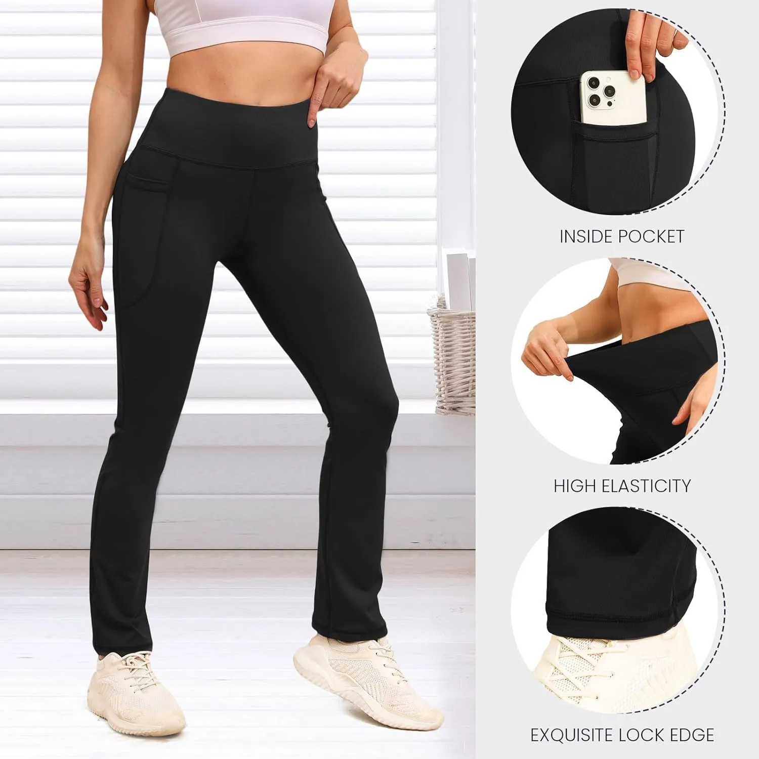 Women's Yoga Pants Flare Leggings High Waist Tummy Stretchy Pant with Pockets for Yoga, Gym, Daily