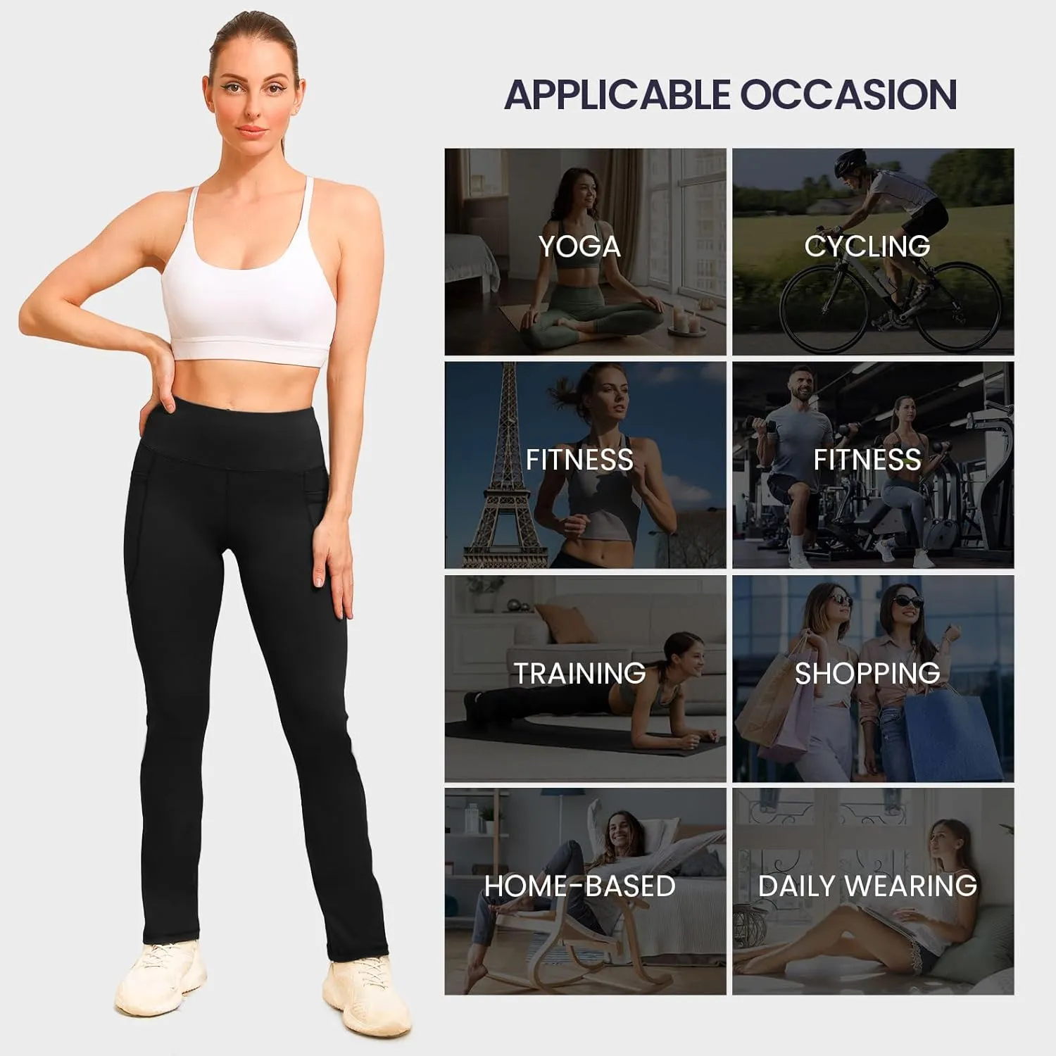 Women's Yoga Pants Flare Leggings High Waist Tummy Stretchy Pant with Pockets for Yoga, Gym, Daily
