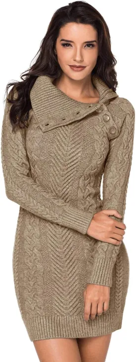 YOUNGSUN Womens Turtleneck Sweaters Long Sleeve Elasticity Chunky Cable Knit Pullover Jumper Winter Dress